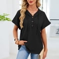 thumbnail image 1 of Fengqque Womens Summer Tops Waffle Short Sleeve Drawstring Hoodies Button V Neck Casual Blouses Shirts Black XXL(XXL), 1 of 8