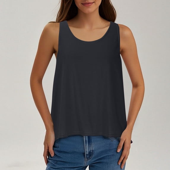 Fengqque Womens Tank Tops Sleeveless Summer Tank Top for Women Casual Crewneck Loose Back Slit Camisole Black M(M)