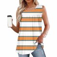 thumbnail image 1 of Fengqque Womens Tank Tops Summer Casual Sleeveless Tops Loose Striped Crewneck Pleated Shirt Basic Tees Orange M(M), 1 of 5