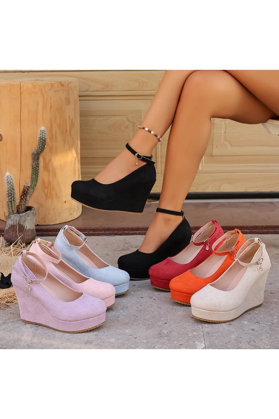 Womens Wedge Pumps with Ankle Strap Mary Jane Shoes Closed Toe Wedges Heels for Women Sky Blue 9.5(43)