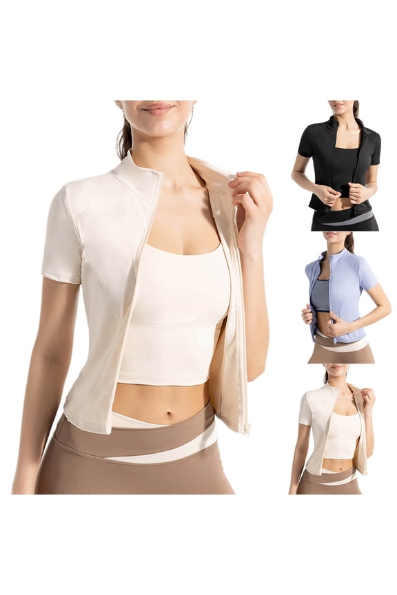 Yoga Tops for Women,Womens Lightweight Full Zip Active Running Track Jacket Workout Short Sleeve Top Slim Fit Yoga Sportswear White XL(XL)