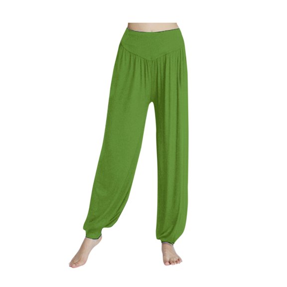 Fengqque women's Elastic Waist Loose Wide Leg Pants Sweatpants Solid Color Tapered Pants Green 6(M)