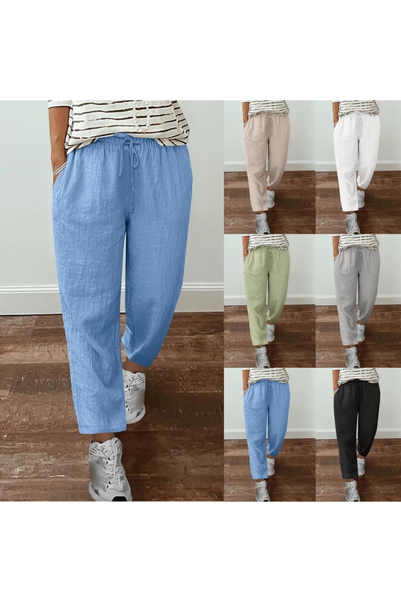 women's Fashionable and Comfortable Spring and Autumn Solid Color Strap Cotton and Hemp Versatile Straight Casual Pants White XL(XL)