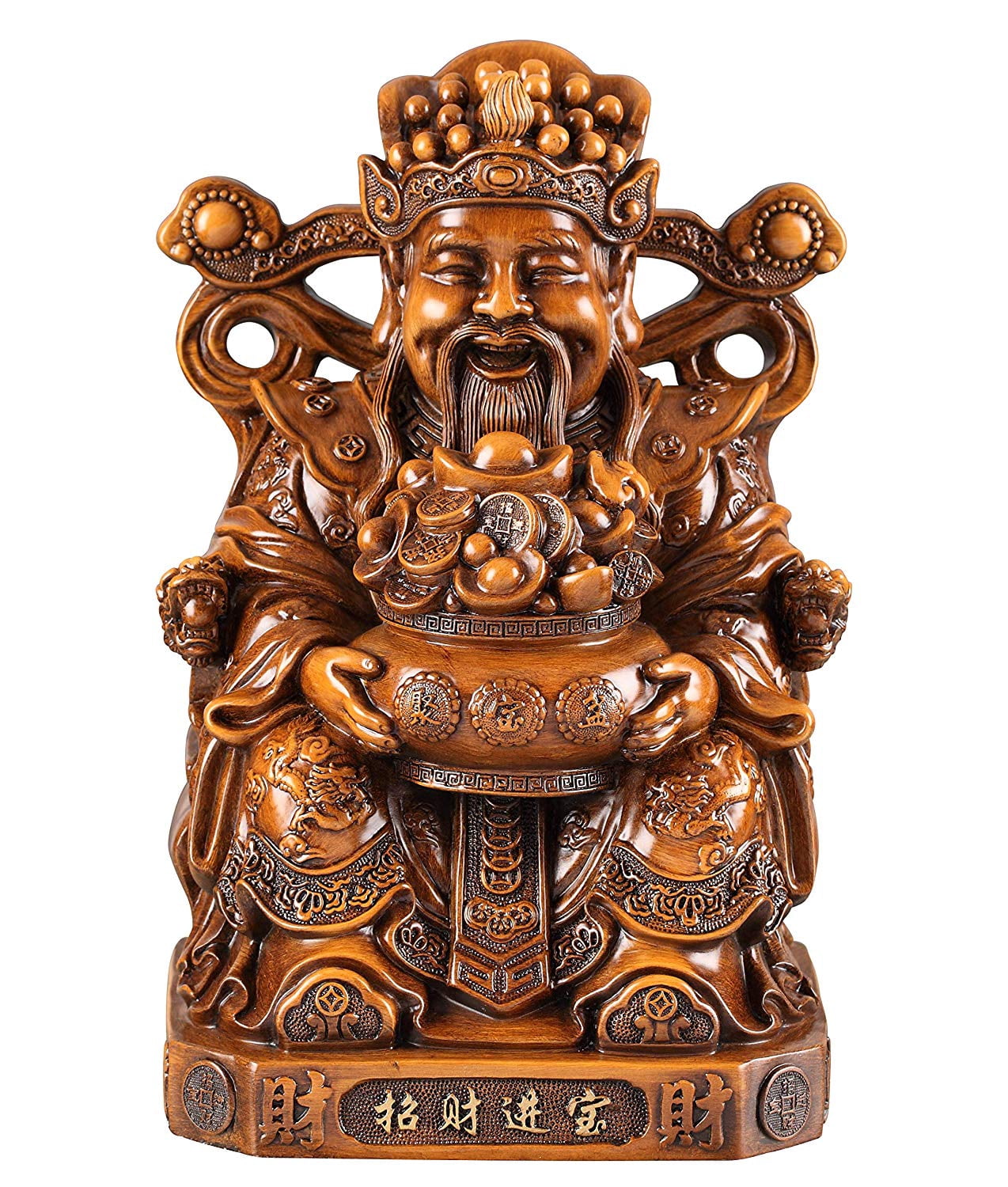 Fengshui The Statues God of Fortune Hold Treasure Bowl Resin Artware Home Décor