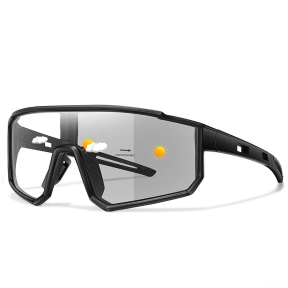 Fengxx Auto Photochromic Cycling Sunglasses, One-Piece Wide View PC Frame TAC Lenses, Unisex UV Protection Windproof Sports Glasses for Running Biking Outdoor