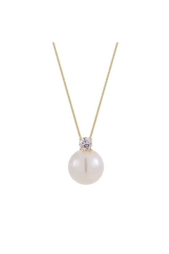 Single Pearl with Top Cubic Zirconia Pendant Necklace for WomenSimple Gold Pearl Choker Necklaces for Women Trendy Wedding Womens Jewelry