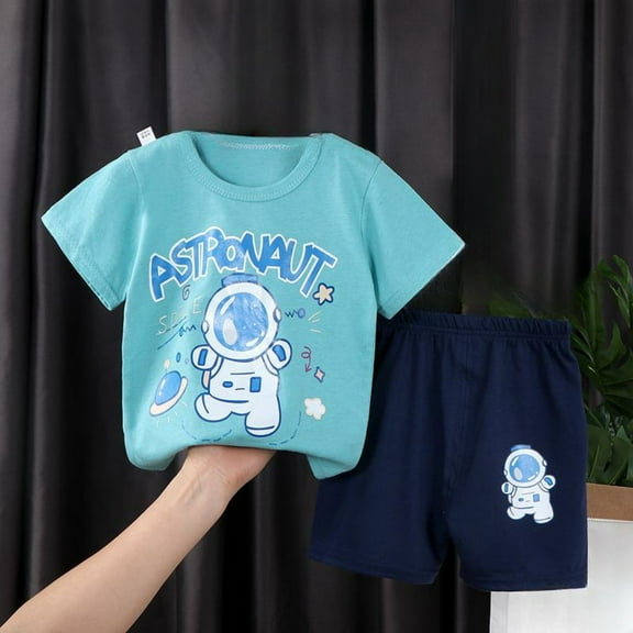 Fengyings Boys 2Pcs Summer Outfits Short Sleeve T-Shirt Tops Elastic Waistband Shorts Set Toddler Clothes