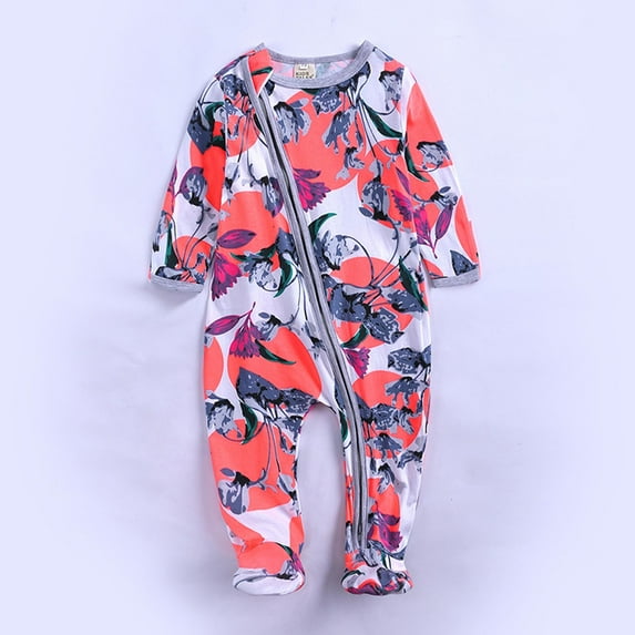 Fengyings Clearance Baby Cotton Romper Jumpsuits Two Way Zipper Long Sleeve Footless Sleep and Play