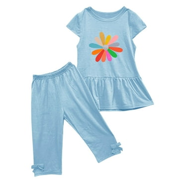 Fengyings Girls 2Pcs Summer Outfits Floral Print Summer Clothes Short Sleeve Dress Shirt & Pants Two Piece Set
