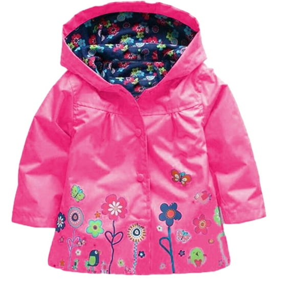 Fengyings Clearance Girls Rain Jacket Lightweight Waterproof Hooded Cotton Lined Raincoat Windbreaker for Kids