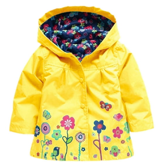 Fengyings Clearance Girls Rain Jacket Lightweight Waterproof Hooded Cotton Lined Raincoat Windbreaker for Kids