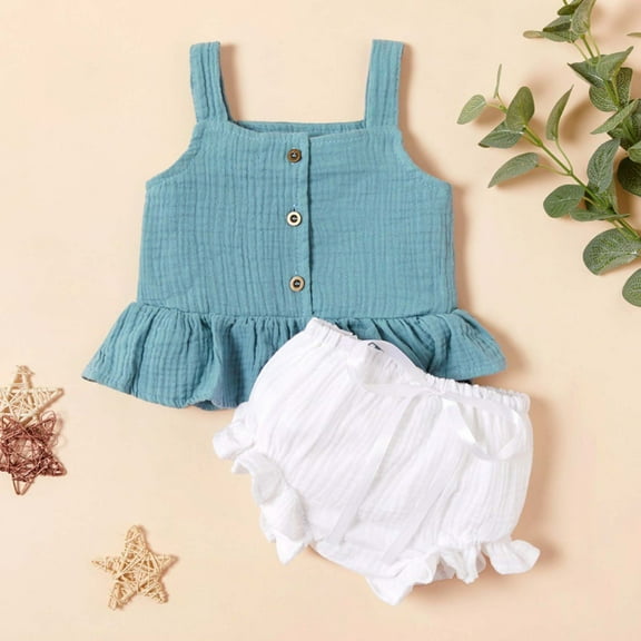 Fengyings Infant Girl Summer Clothes Floral Halter Sleeveless Tank Top Ruffle Shorts Cute Outfit Set