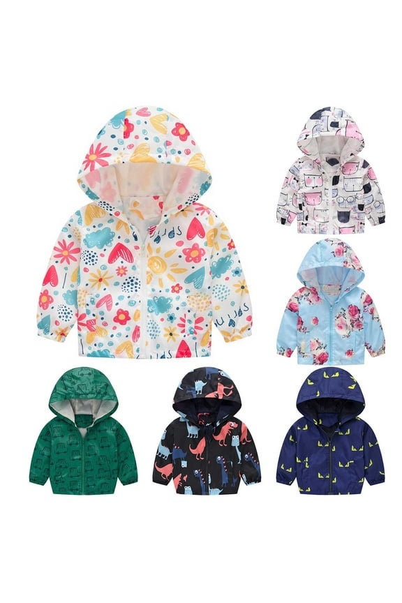 Kids Toddler Boys Girls Hooded Jackets Cartoon Spring Fall Outerwear Windbreaker Zipper Hooded Jackets Coat