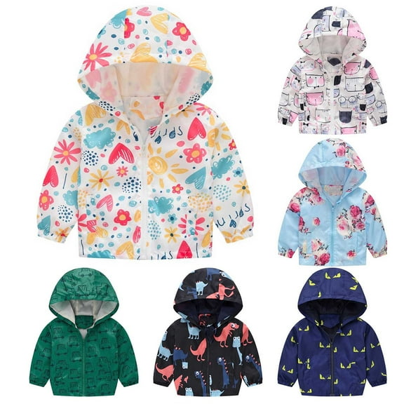 Fengyings Kids Toddler Boys Girls Hooded Jackets Cartoon Spring Fall Outerwear Windbreaker Zipper Hooded Jackets Coat