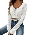 thumbnail image 1 of Fengyings Clearance Long Sleeve Crochet Sweater T Shirt Tops Sexy Sheer Deep V Neck Hollow Out Knit Tee Shirt Top, 1 of 3