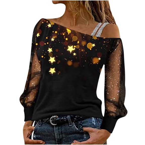 Fengyings Long Sleeve Tops for Women 2024 Slanted Shoulder Top Blouses Loose Fit Casual Shirts