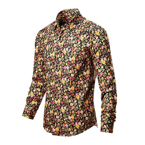Fengyings Clearance Men Floral Dress Shirts Long Sleeve Casual Button Down Flower Printed Shirts