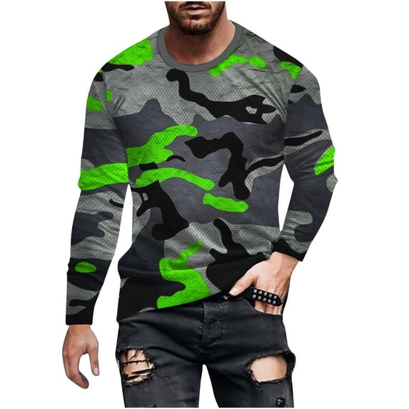 Fengyings Men's Long Sleeve Crewneck Printed Tee Pullover Casual Basic Shirts