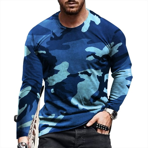 Fengyings Men's Long Sleeve Crewneck Printed Tee Pullover Casual Basic Shirts