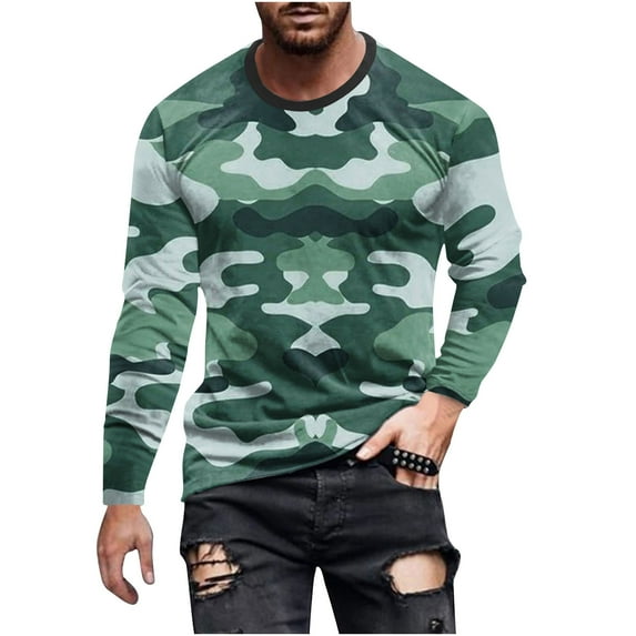 Fengyings Clearance Mens Long Sleeve Shirts Crew Neck Casual Tee Shirts Regular Fit Pullover T-Shirts