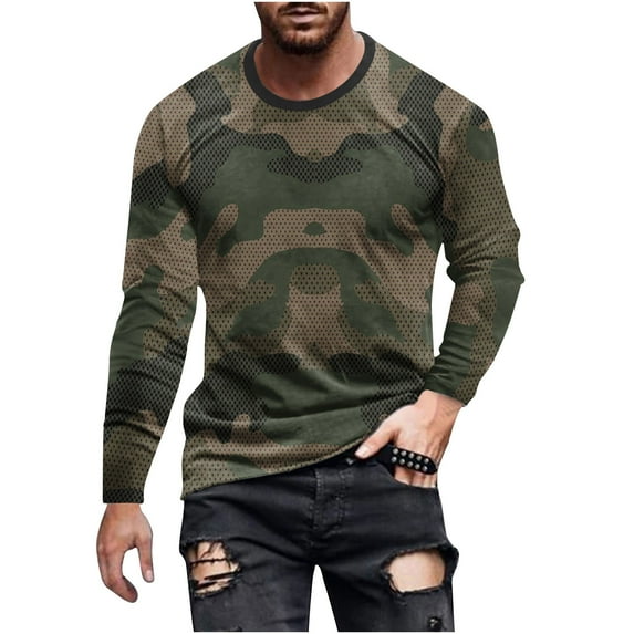 Fengyings Mens Long Sleeve Shirts Crew Neck Casual Tee Shirts Regular Fit Pullover T-Shirts
