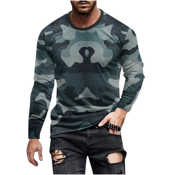 Fengyings Clearance Mens Long Sleeve Shirts Crew Neck Casual Tee Shirts Regular Fit Pullover T-Shirts