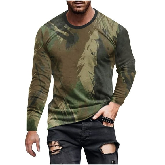 Fengyings Mens Long Sleeve Shirts Crew Neck Casual Tee Shirts Regular Fit Pullover T-Shirts