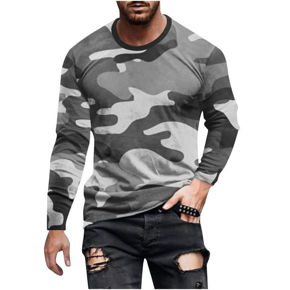 Fengyings Clearance Mens Long Sleeve Shirts Crew Neck Casual Tee Shirts Regular Fit Pullover T-Shirts