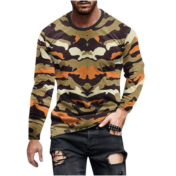 Fengyings Clearance Mens Long Sleeve Shirts Crew Neck Casual Tee Shirts Regular Fit Pullover T-Shirts