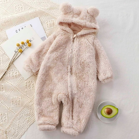 Fengyings Newborn Baby Jumpsuit Hooded Fleece Rompers Long Sleeve Onesies Outwear Outfits