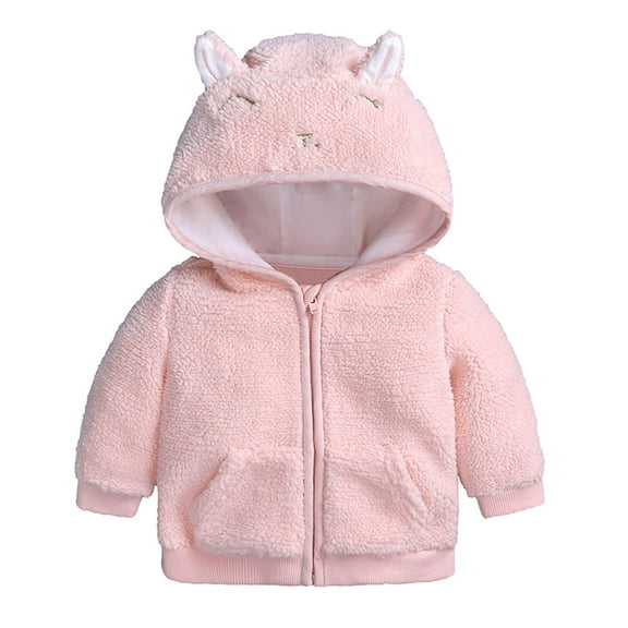 Fengyings Clearance Newborn Infant Baby Boys Girls Cartoon Fleece Hooded Jacket Coat with Ears Warm Todder Kids Outwear Coat Zipper Up
