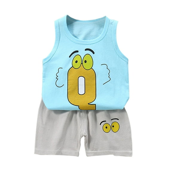 Fengyings Clearance Toddler Baby Boy Girl Outfits Summer Clothes Set Cotton Sleeveless T-shirt Tops Shirt Short Outfit Set
