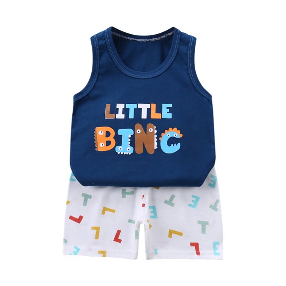 Fengyings Toddler Baby Boy Girl Outfits Summer Clothes Set Cotton Sleeveless T-shirt Tops Shirt Short Outfit Set