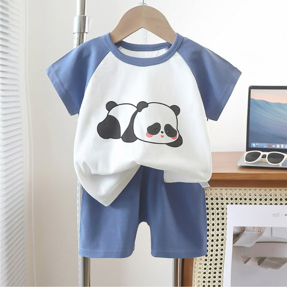 Fengyings Toddler Boy Summer Outfit Short Sleeve Letter Print T Shirt Top and Casual Shorts Set Cute Infant Newborn Clothes