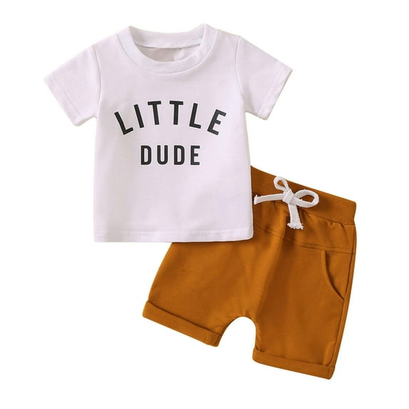 Fengyings Toddler Boy Summer Outfit Short Sleeve Letter Print T Shirt Top and Casual Shorts Set Cute Infant Newborn Clothes