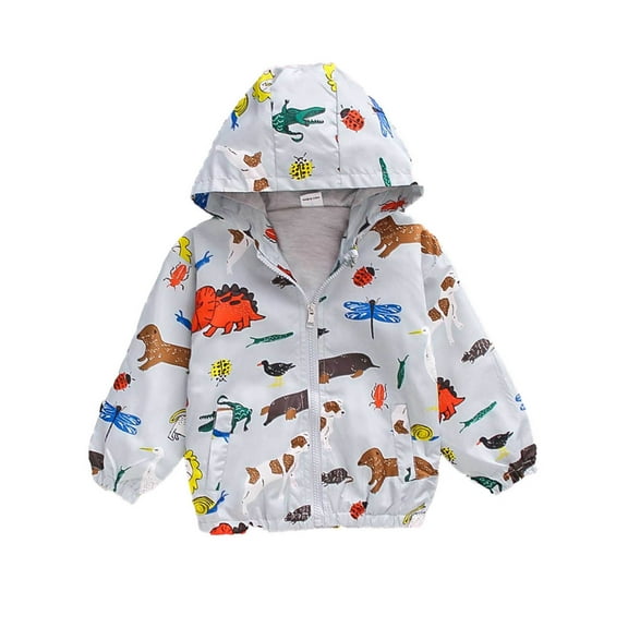 Fengyings Clearance Toddler Baby Boys Girls Hooded Jacket Windbreaker Lightweight Cute Print Coat Autumn Long Sleeve Windproof Outwear