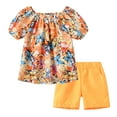 thumbnail image 1 of Fengyings Toddler Girl Summer Kids Cotton Two Piece Set Cute Printed Bubble Short Sleeve Dress Shirt Ruffled Sleeve Tops + Shorts 2Pcs Outfits, 1 of 8