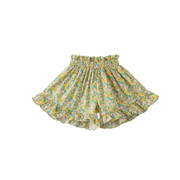 Fengyings Toddler Little Girls Cotton Summer Ruffles Pleated Skirts Cute Floral Print Casual Elastic Waisted Shorts for Girls Size 1-8T