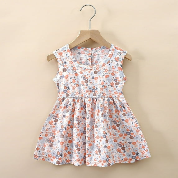 Fengyings Clearance Toddler Kids Girls Floral Sleeveless Summer Dress Casual Beach Round Neck Sundress