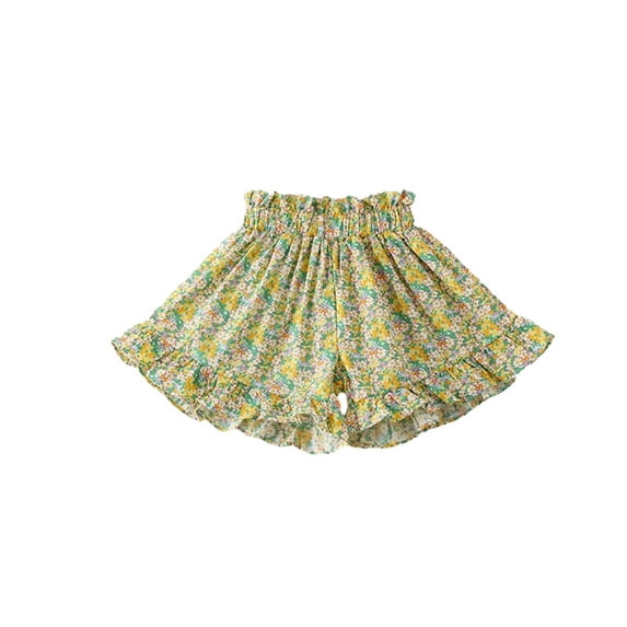 Fengyings Toddler Little Girls Cotton Summer Ruffles Pleated Skirts Cute Floral Print Casual Elastic Waisted Shorts for Girls Size 1-8T