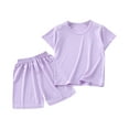 thumbnail image 1 of Fengyings Unisex Toddler Boy Girl Summer Clothes Short Sleeve T-Shirt Tops+Shorts Two Piece Solid Outfit Set, 1 of 6