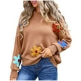 thumbnail image 1 of Fengyings Clearance Women Flowers Sweater Ivory Flora Crewneck Cute Casual Long Sleeve Fall Winter Knitted Pullover Tops, 1 of 9