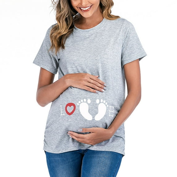 Fengyings Women's Maternity Summer Tops Short Sleeve Crew Neck Slim Fitted Blouse Side Ruched Pregnancy Shirts