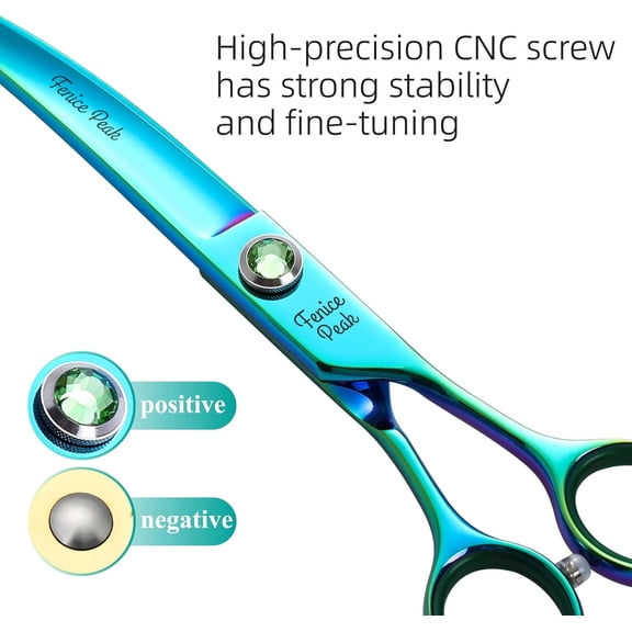 Fenice Flagship Store - Fenice Peak 7.5'' Green Curved Dog Grooming Scissors Pet Shears with Ergonomic Offset Handle and Simulated Emerald Screw 440C Grooming Scissors Trimming Shears and