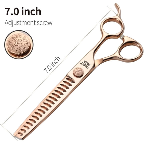 Fenice Peak Chunker Dog Grooming Scissors Champagne Gold 440C Stainless Steel Professional Trimming Thinning Shears for Dogs and Cats 75% Thinning Rate