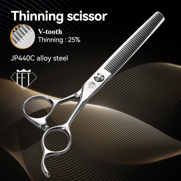 Fenice Totem Dog Grooming Scissors: Professional Grooming Scissors for Pet High Precision CNC-Cut Blades, Silver (Thinner, 6.5")