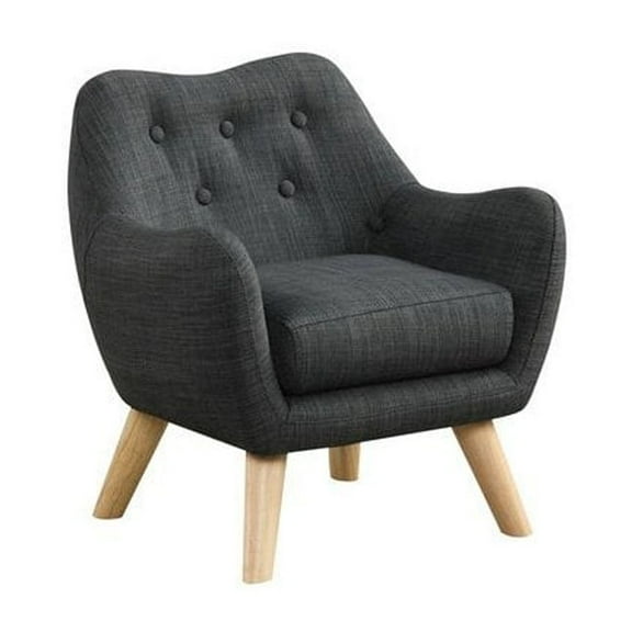 Fenix 19.5"W Gray Linen Fabric Kids Chair w Button Tufted Back and Wooden Legs