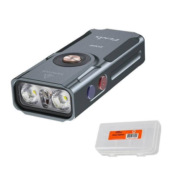 Fenix E06R 700 Lumen USB-C Rechargeable EDC Flashlight with UV Light & Red Laser (Gray) + LumenTac Organizer