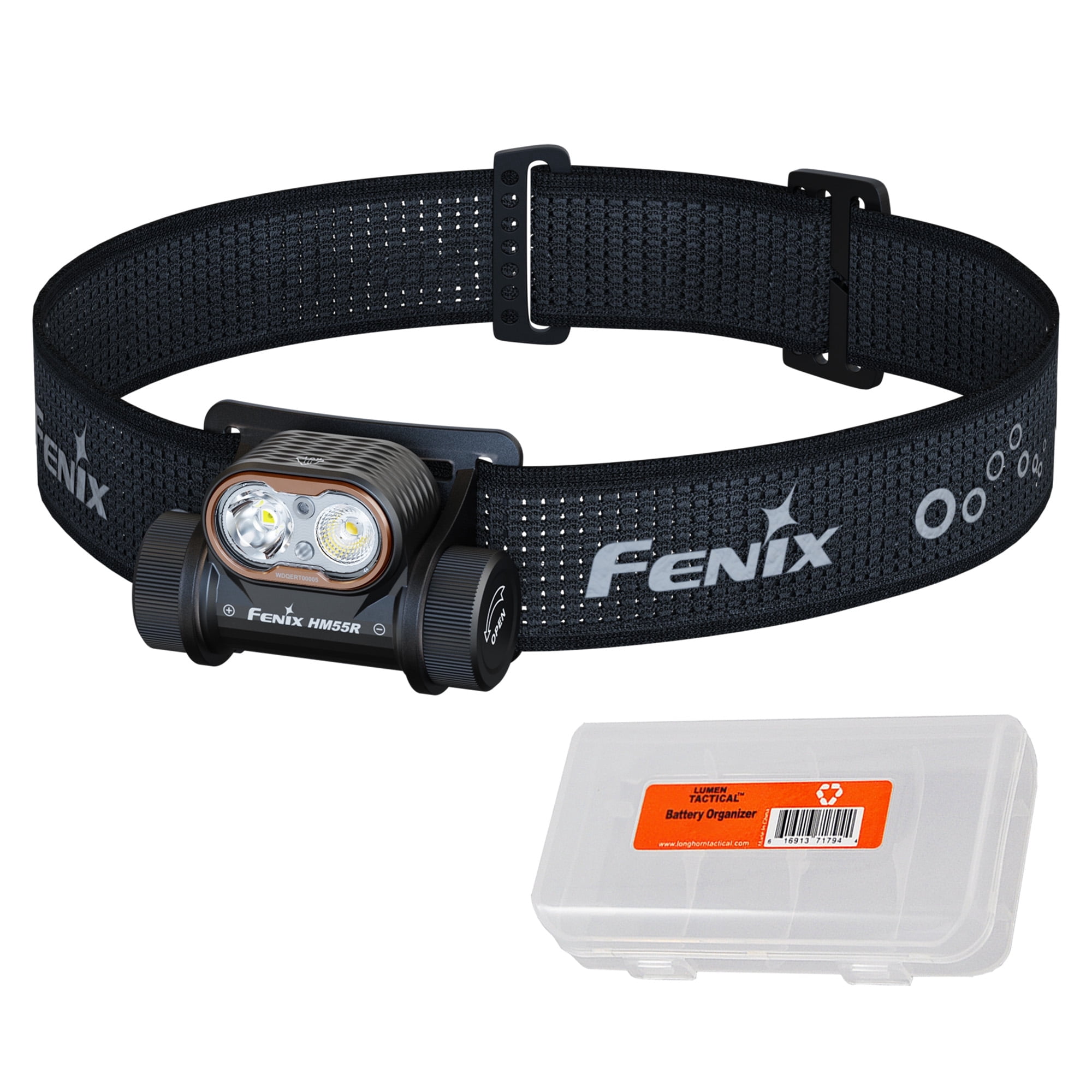 Fenix HM55R 1200 Lumen Lightweight Rechargeable Running Headlamp (Black) + LumenTac Organizer