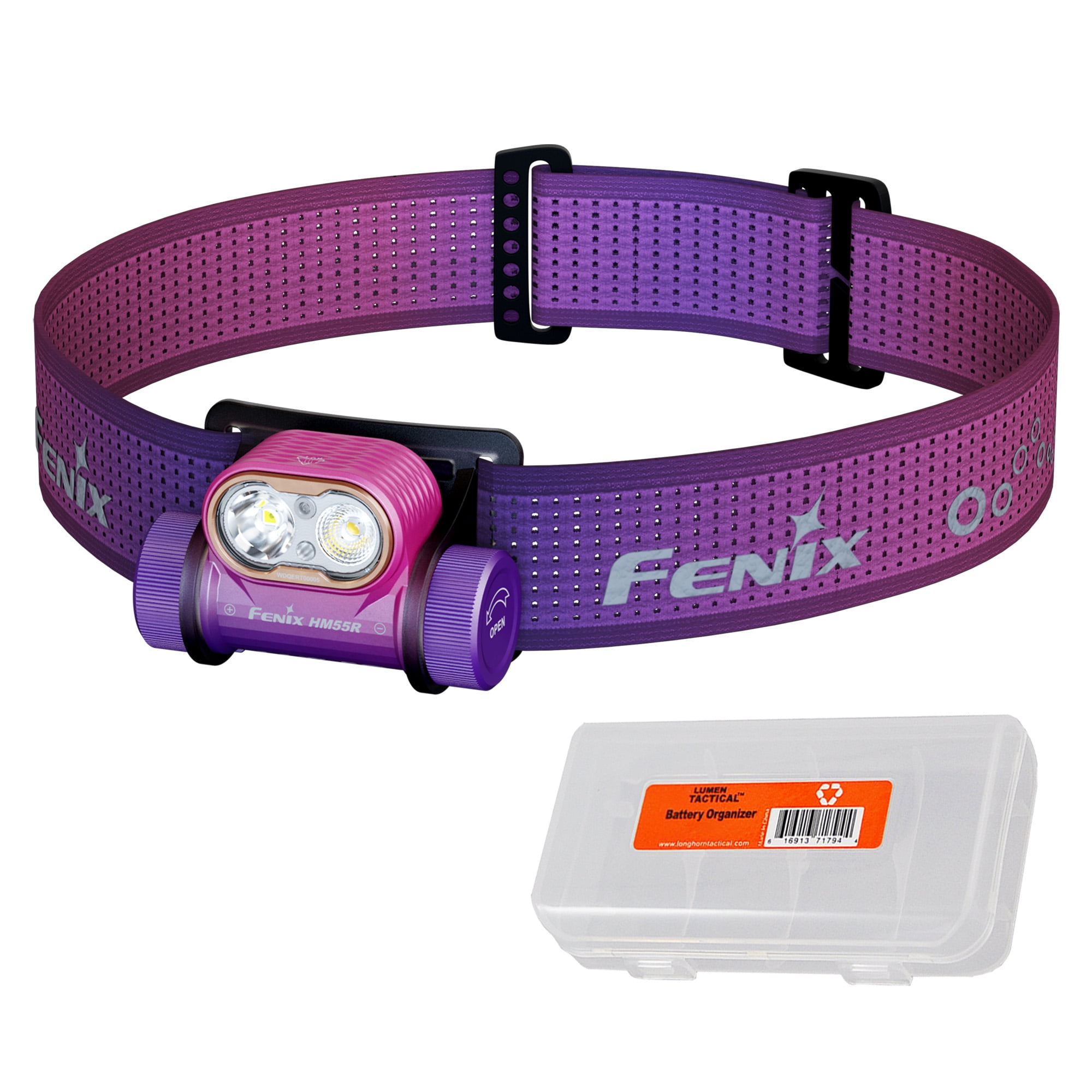 Fenix HM55R 1200 Lumen Lightweight Rechargeable Running Headlamp (Nebula) + LumenTac Organizer